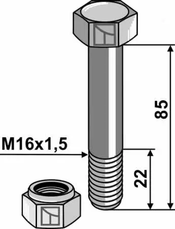 Schraube mit Sicherungsmutter - M16x1,5 - 10.9